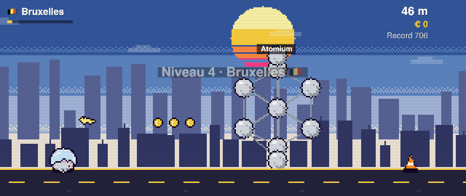 Rat Race screenshot in Brussels: the runner in front of Atomium