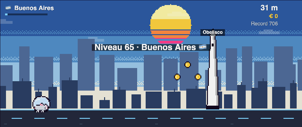 Rat Race screenshot in Buenos Aires: the runner in front of Obelisco