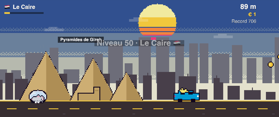 Rat Race screenshot in Cairo: the runner in front of Pyramids of Giza