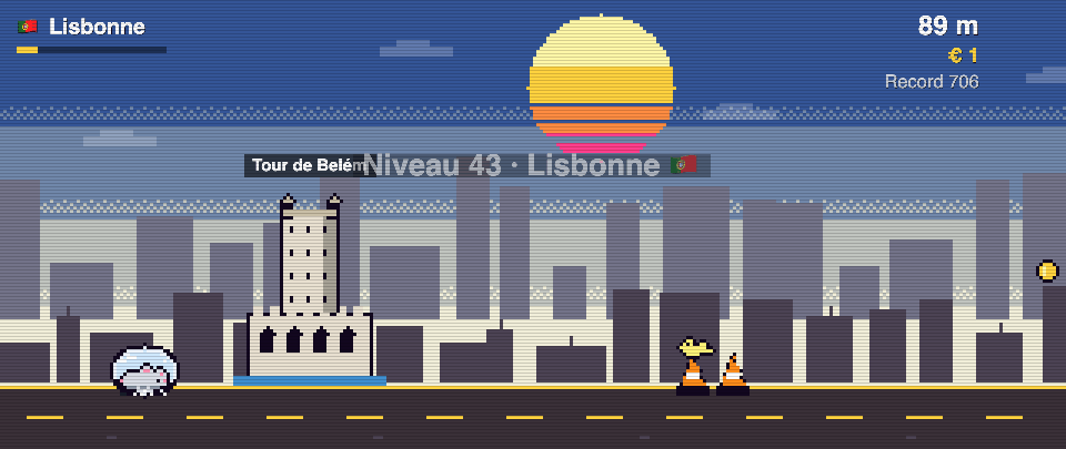 Rat Race screenshot in Lisbon: the runner in front of Belém Tower