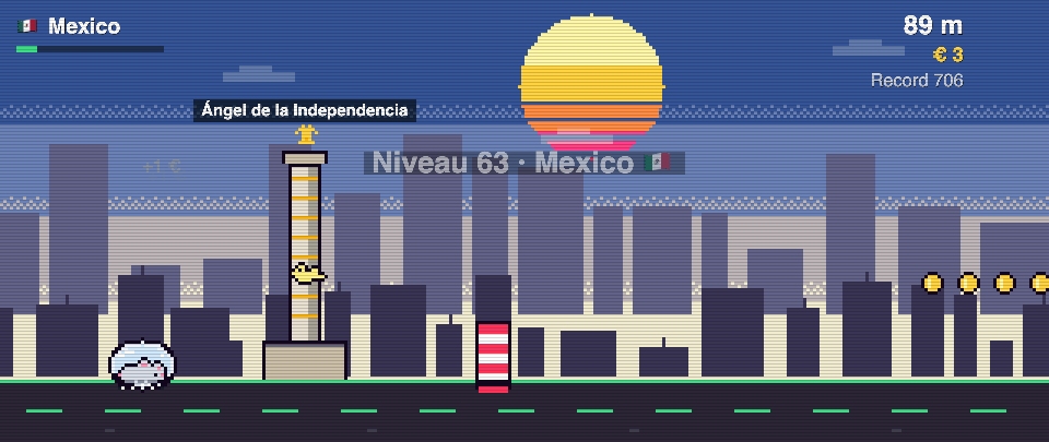 Rat Race screenshot in Mexico City: the runner in front of Angel of Independence
