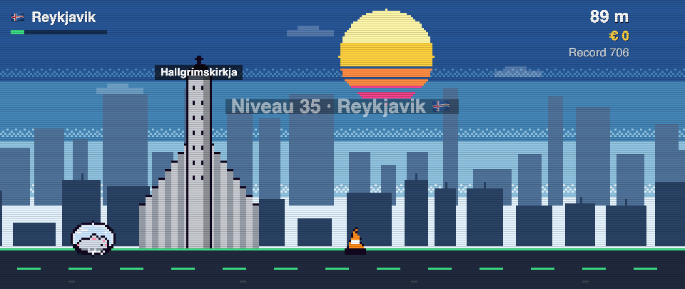 Rat Race screenshot in Reykjavik: the runner in front of Hallgrímskirkja