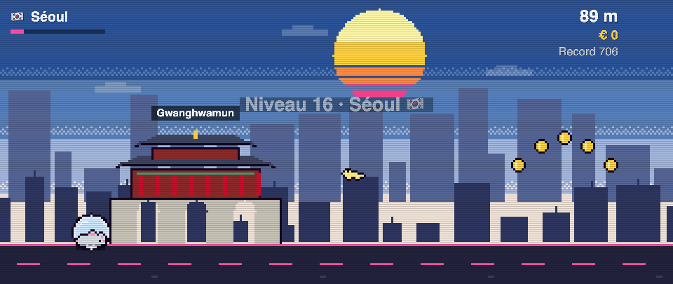 Rat Race screenshot in Seoul: the runner in front of Gwanghwamun